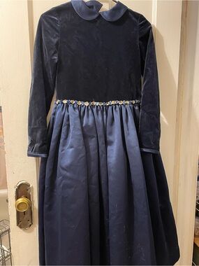 Zoe Ltd Navy Velvet & Satin Flower-Trim Formal Dress
